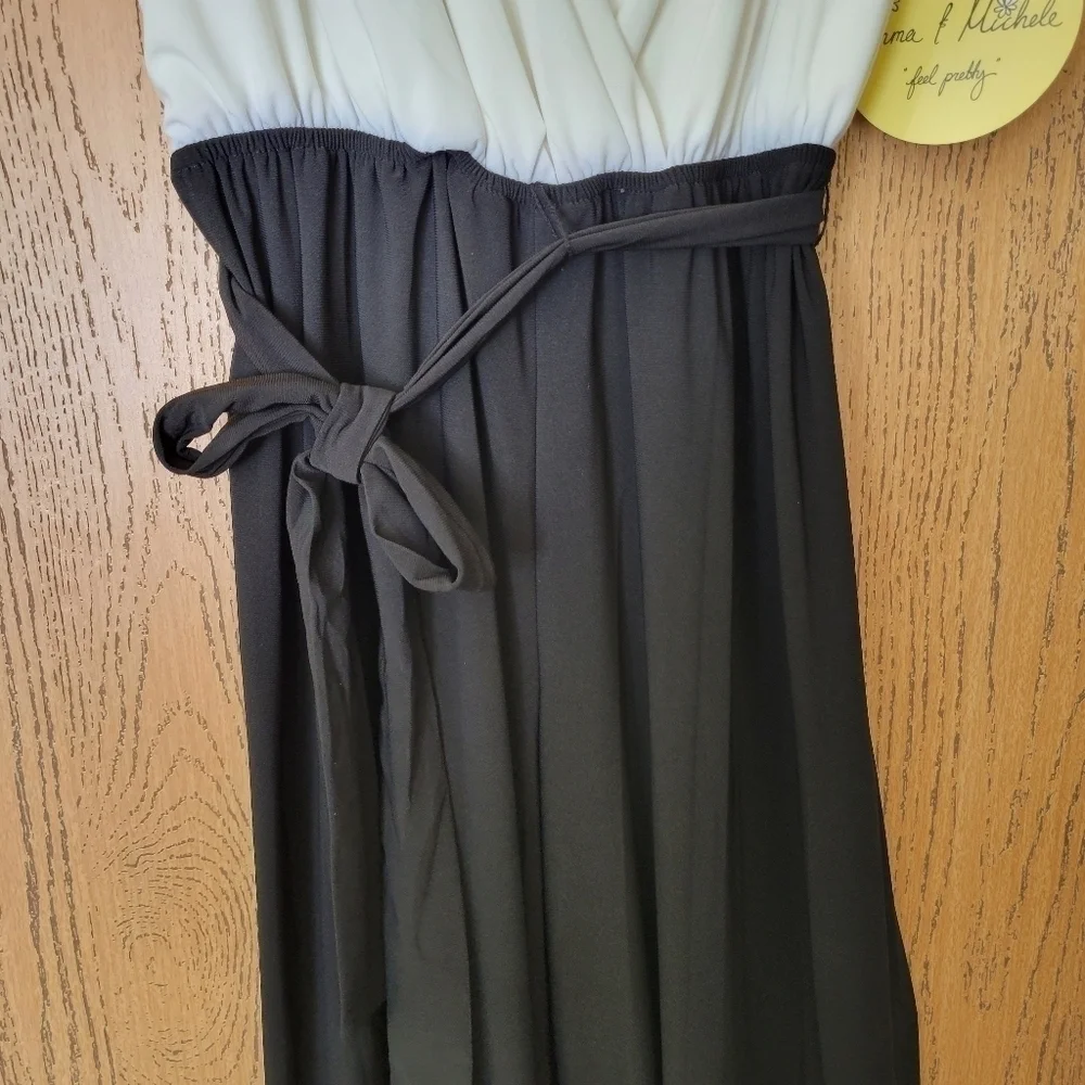 Emma & Michelle black & white V plunge neckline sleeveless jumpsuit S - Picture 2 of 8